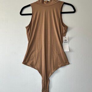 Soft Mono B Sleeveless Mock Neck Bodysuit Bronze Large NWT Stretch Snap Close